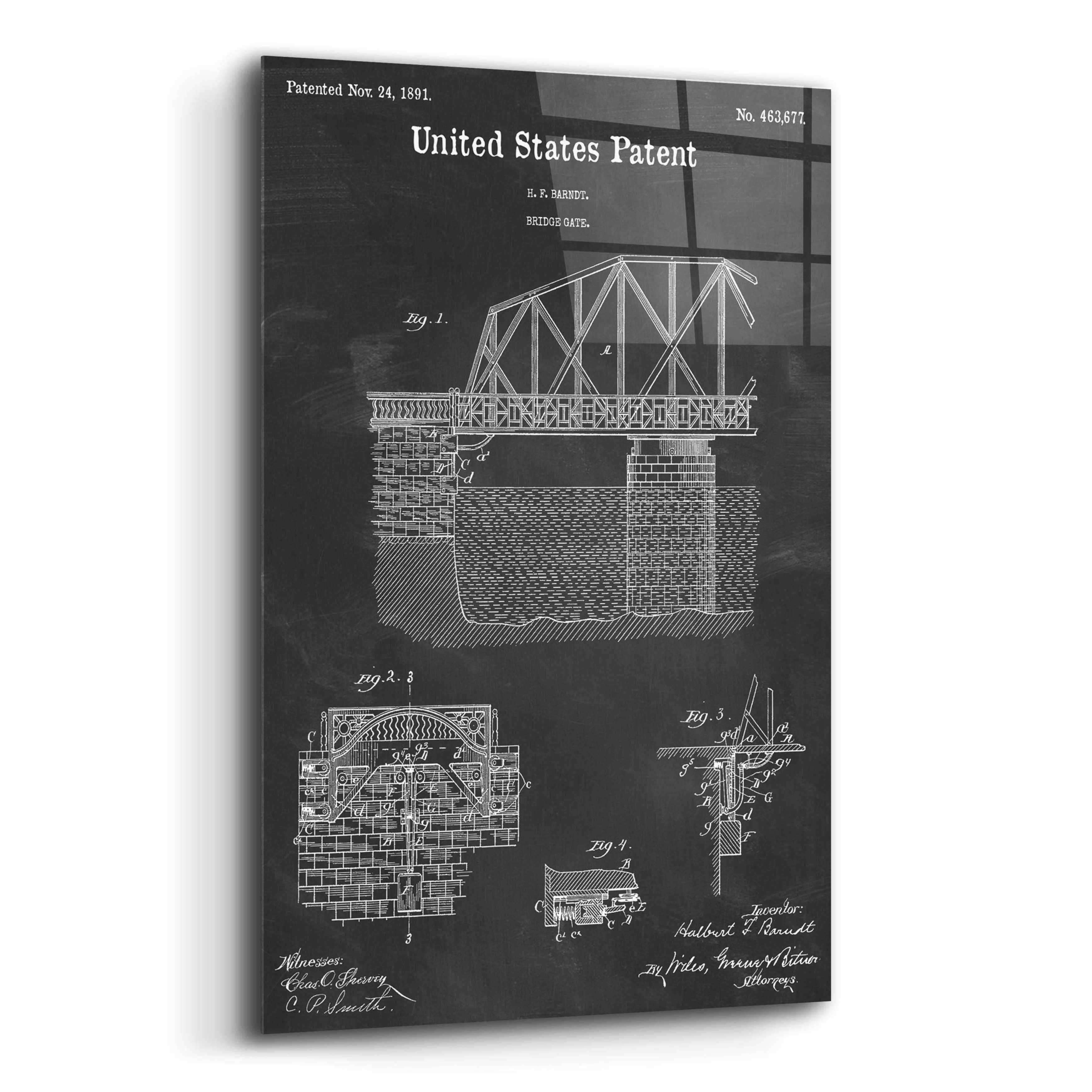 17 Stories Bridge Gate Blueprint Patent Chalkboard Graphic Art on Wayfair