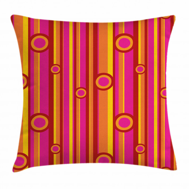 East Urban Home Cantillo Retro Throw Pillow Cushion Cover Vibrant Colors Striped Pattern With Circles Vintage Geometric Illustration Print Decorative Square Accent Pillow Case 28 X 28 Pink Red Orange Wayfair