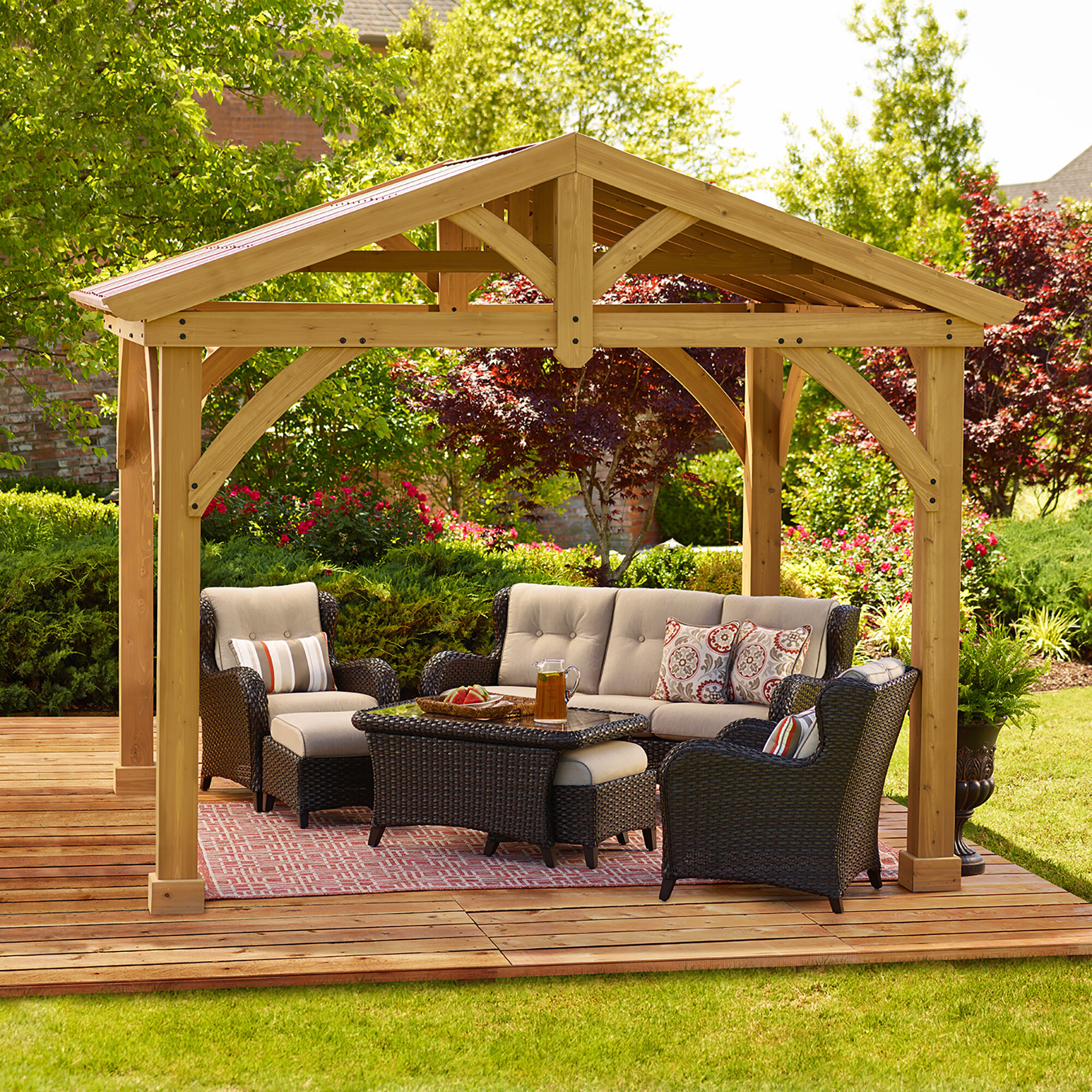 Yardistry Avery Pavilion 10 Ft. W x 12 Ft. D Wood ... on Home Depot Pavilion Kits id=86734