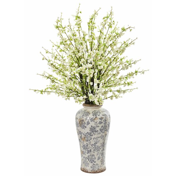 Charlton Home® Artificial Cherry Blossom Floral Arrangements in Vase ...