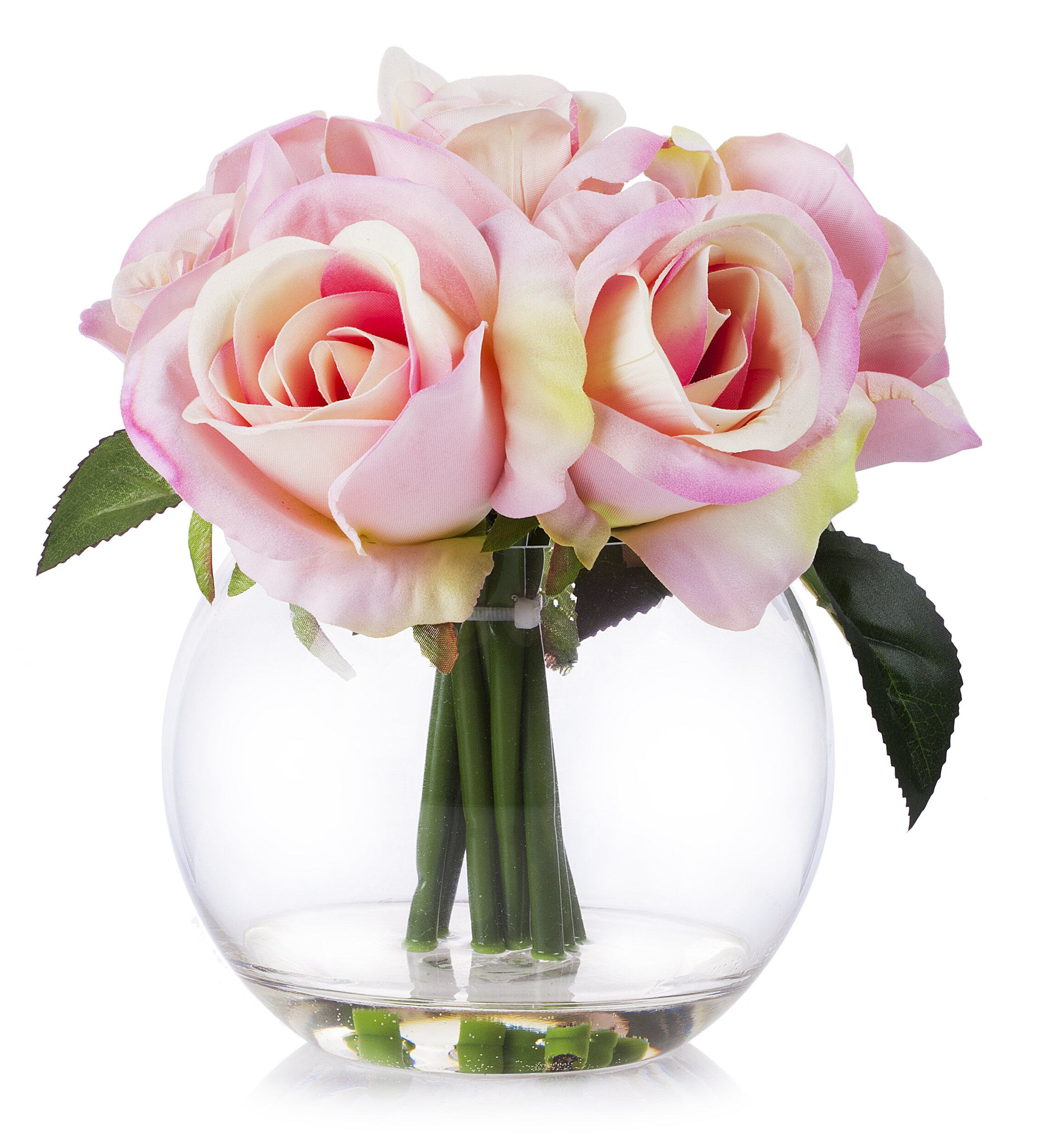 House Of Hampton Pink Velet Rose Flower Arrangement In Clear Glass Vase With Faux Water Reviews