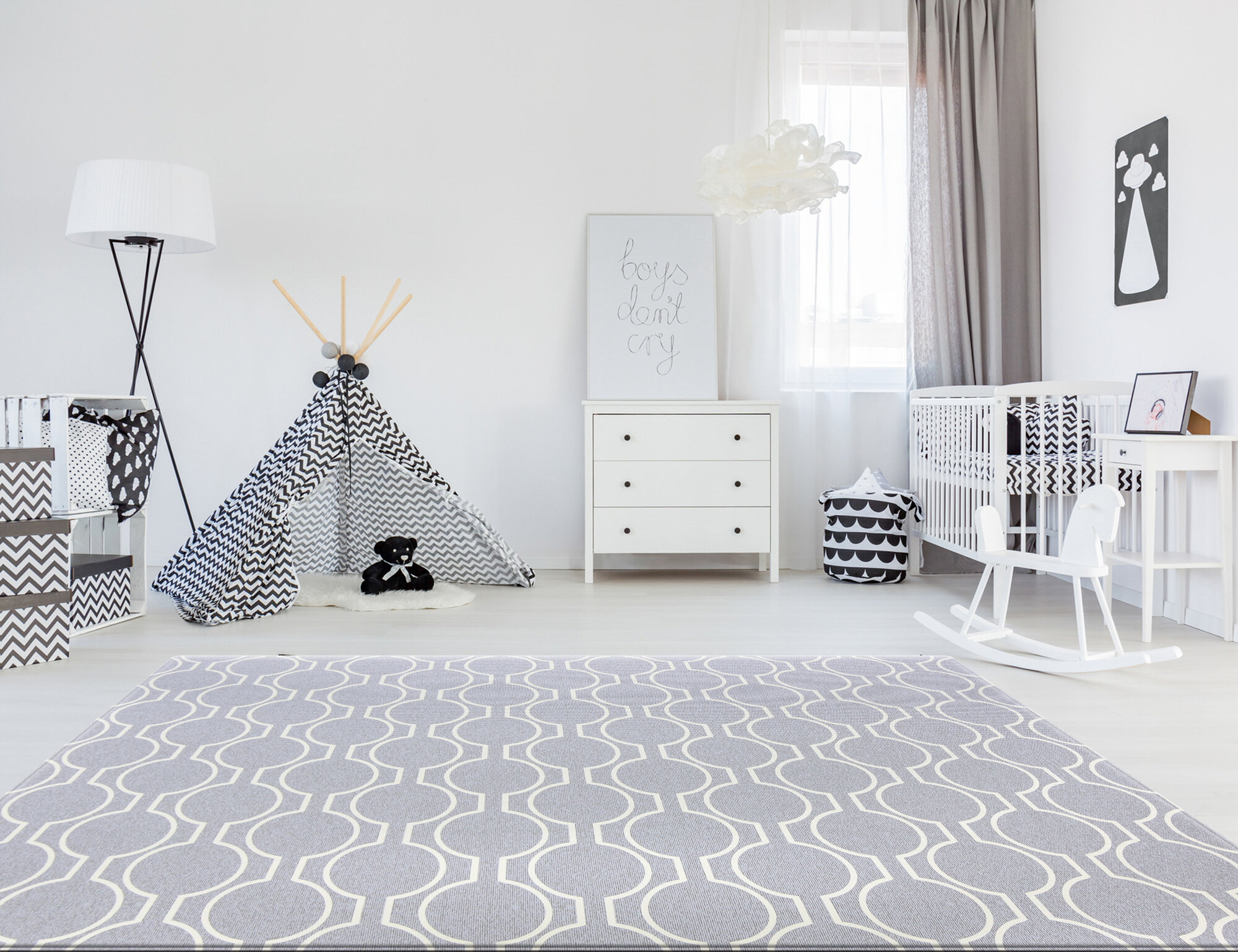grey and white foam play mat
