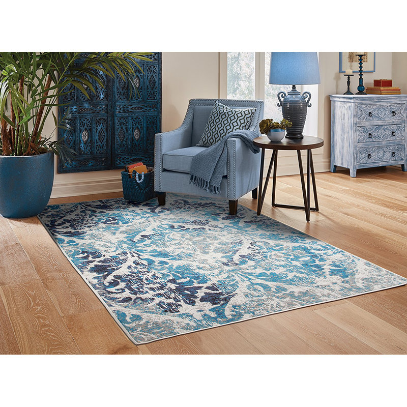 Bungalow Rose Century Home Goods Collection Panal and Diamonds Area Rug 5x8 Blue Rugs For Living ...