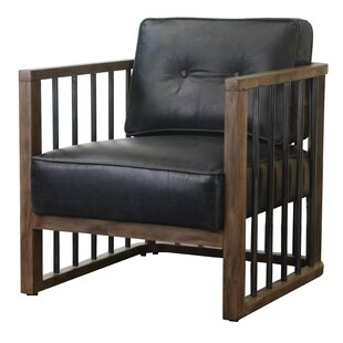 Shelton Wood-Framed Leather And Metal Armchair By 17 Stories
