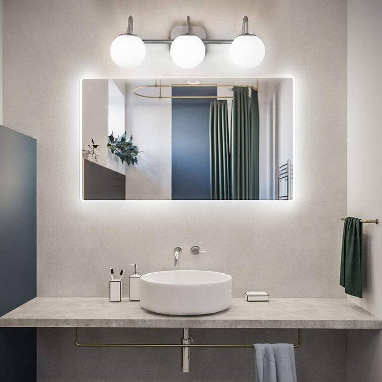 3 Light Vanity Bathroom Wall Lighting Fixture White Glass Shade Brushed Nickel 