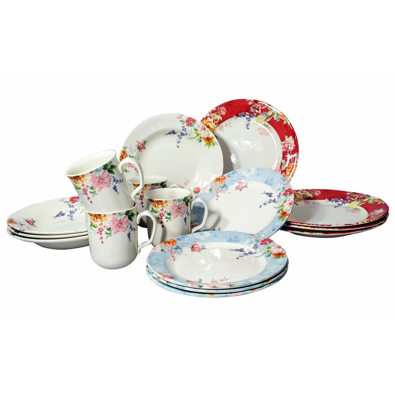 See 10 Designs Inside! Service for 6 Botanical Tudor Royal Collection 30-Piece Premium Quality Round Porcelain Dinnerware Set
