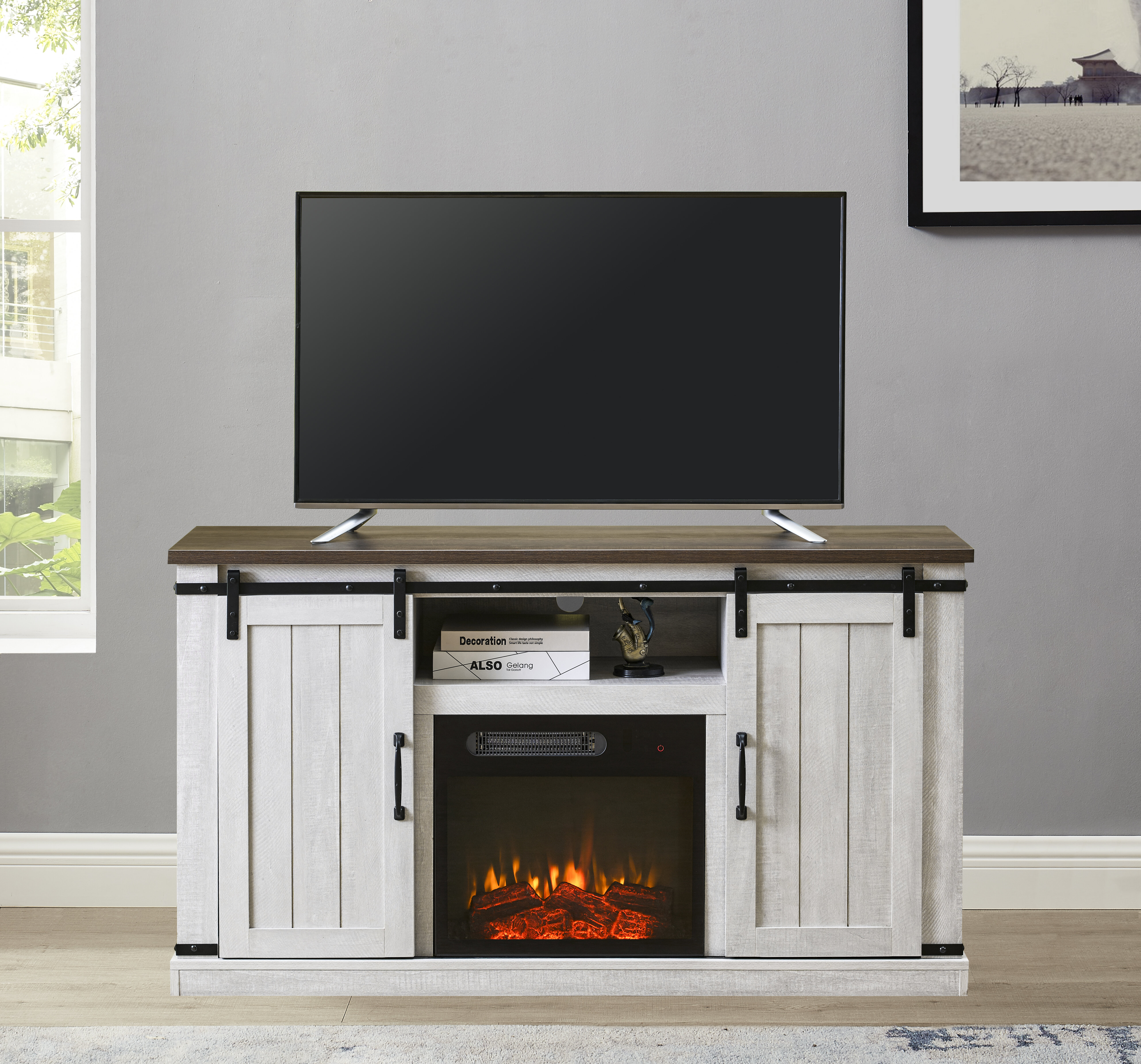 tv stand with fireplace off white