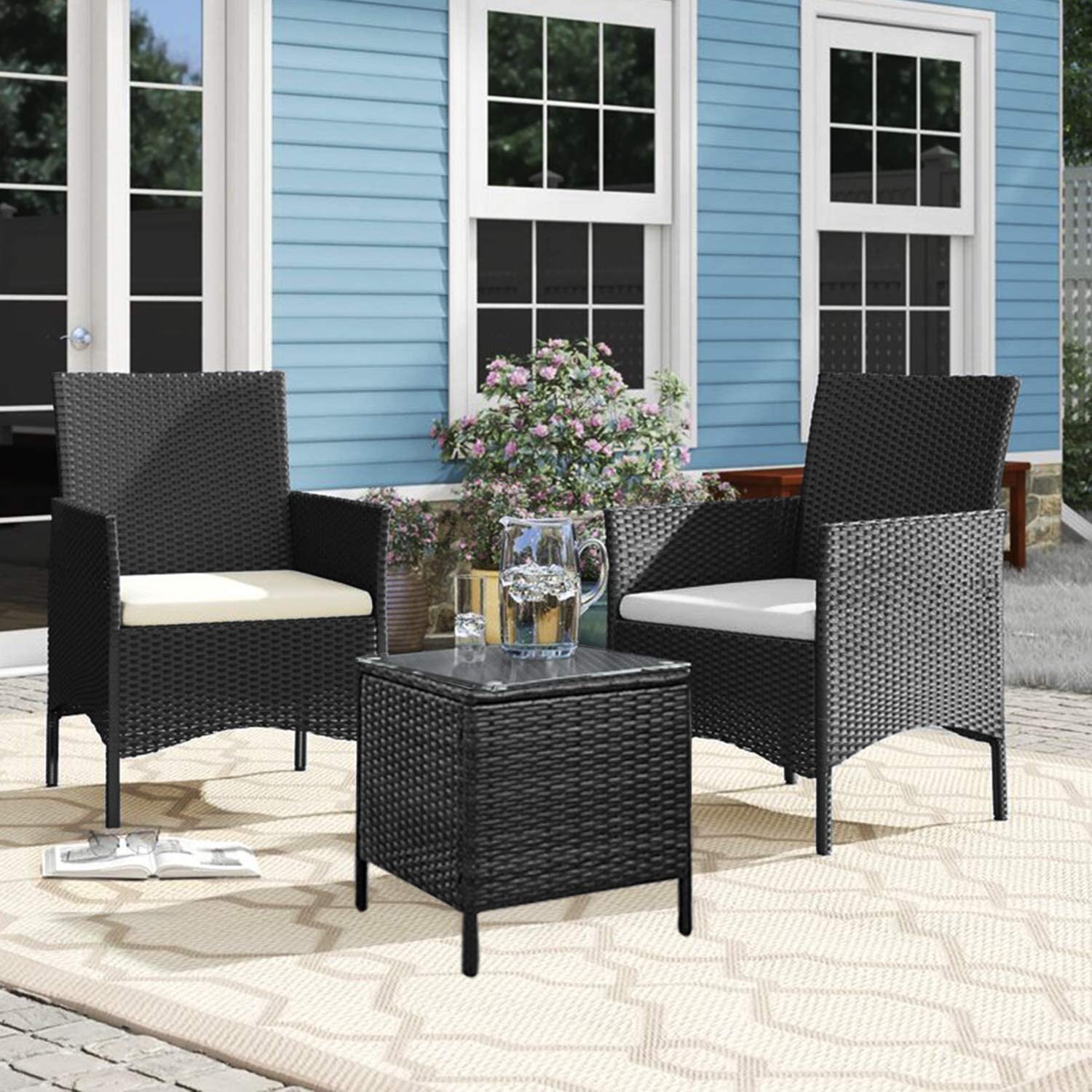 Winston Porter 3 Pieces Rattan Patio Chairs Set With Cushions Wayfair Ca