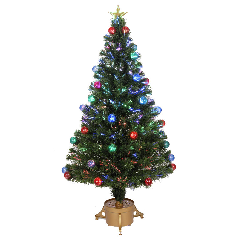 Jolly Workshop Fiber Optic 4 Green Artificial Christmas Tree With Led Muticolor Light With Ornaments And Stand Reviews Wayfair