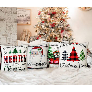 Christmas Pillow Covers 18x18 Inches Set of 4 Buffalo Plaid Farmhouse Xmas Decor 