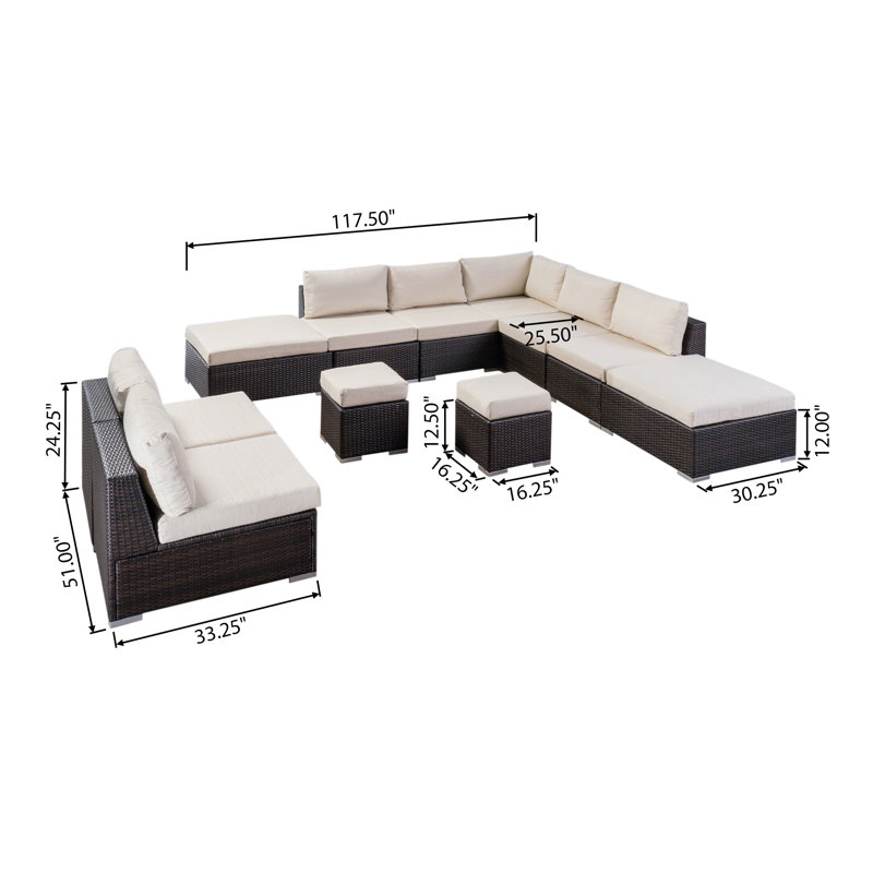 Sol 72 Outdoor Cabral 11 Piece Sectional Seating Group With