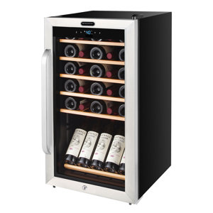 34 Bottle Freestanding Stainless Steel Wine Refrigerator with Display Shelf and Digital Control