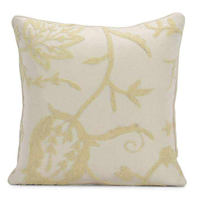 Charlton Home Quijano Embroidered Crewel Cotton Throw Pillow Cover