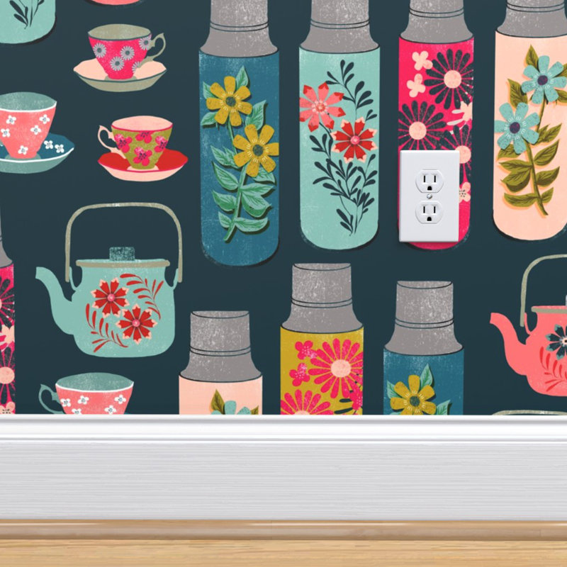 Ebern Designs Roo Colorful Floral Thermos Removable Peel And Stick