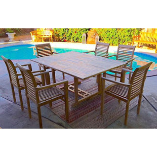 Go to store & view more images Teak 7 Piece Sunbrella Dining Set with Cushions by IKsunTeak