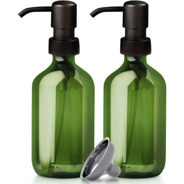 16OZ Glass Soap Dispenser with 3Pcs Rust Proof Stainless Steel Pump Hand Soap Dispenser for Bathroom Countertop and Kitchen Sink Soap Dispenser 2 Pack