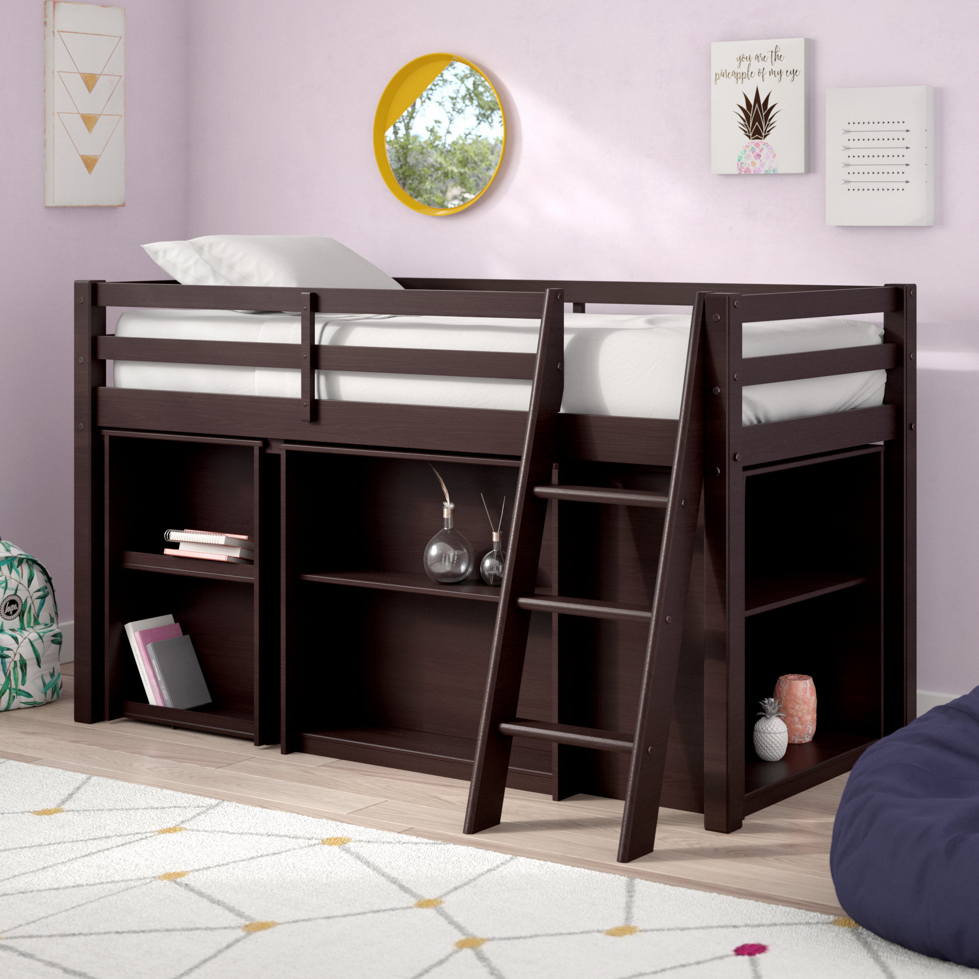 loft bed with shelves and desk