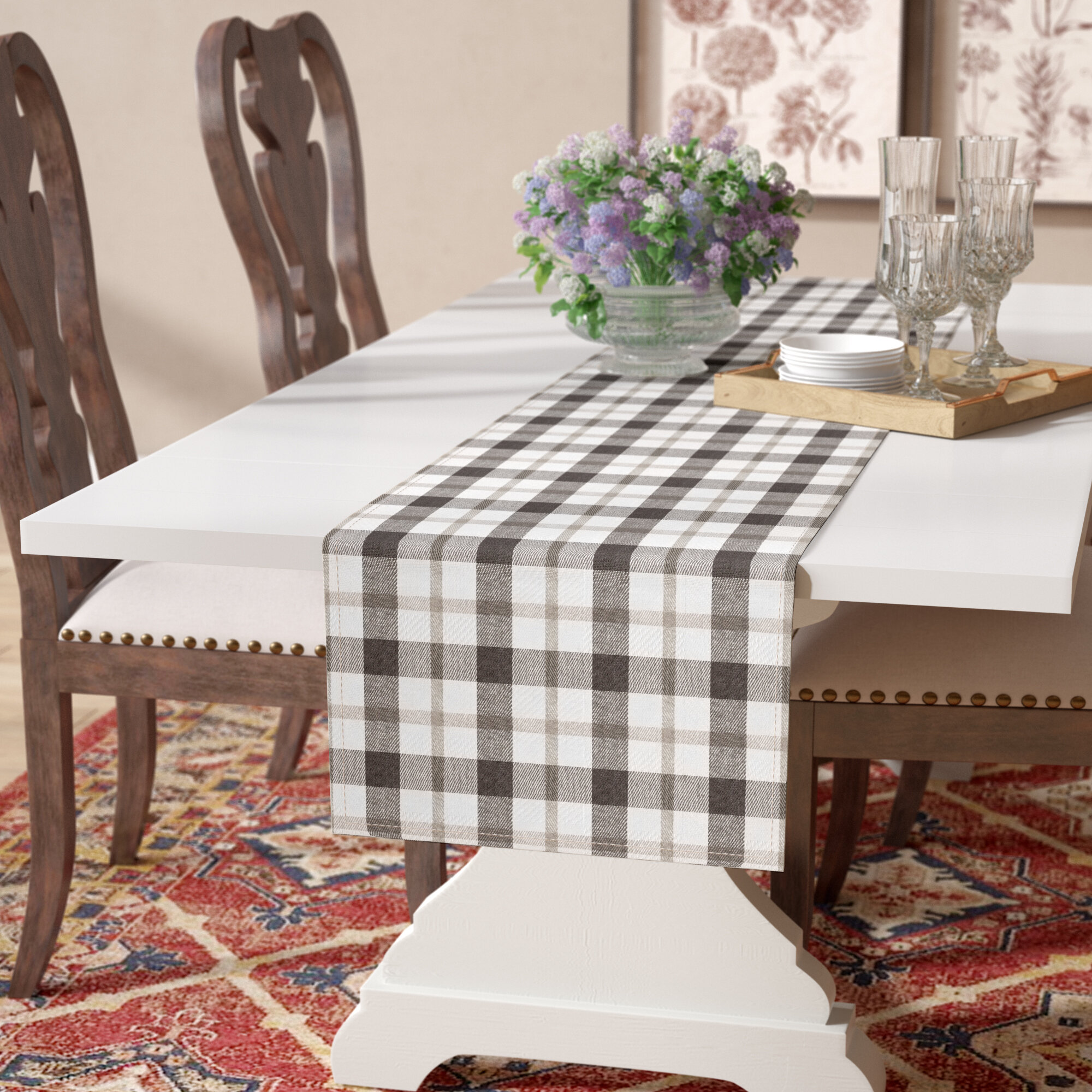 Black and White Plaid 14 x 108 Inch Poly-cotton Table Runners Buffalo Plaid Table Runners and 4 Pieces 18 x 18 Inch Washable Plaid Table Napkins Plaid Dinner Napkins for Christmas Thanksgiving Party