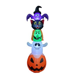 Halloween Inflatable Stacked Bat, Black Cat, Witch, Ghost, and Pumpkin