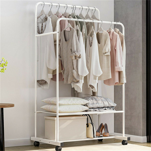 Clothes Hanging Rail & Storage Drawers Bedroom Retro Look Size W88 x D50 x H160cm Canvas Fabric Wardrobe 