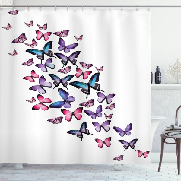 East Urban Home Butterflies Shower Curtain Set + Hooks | Wayfair