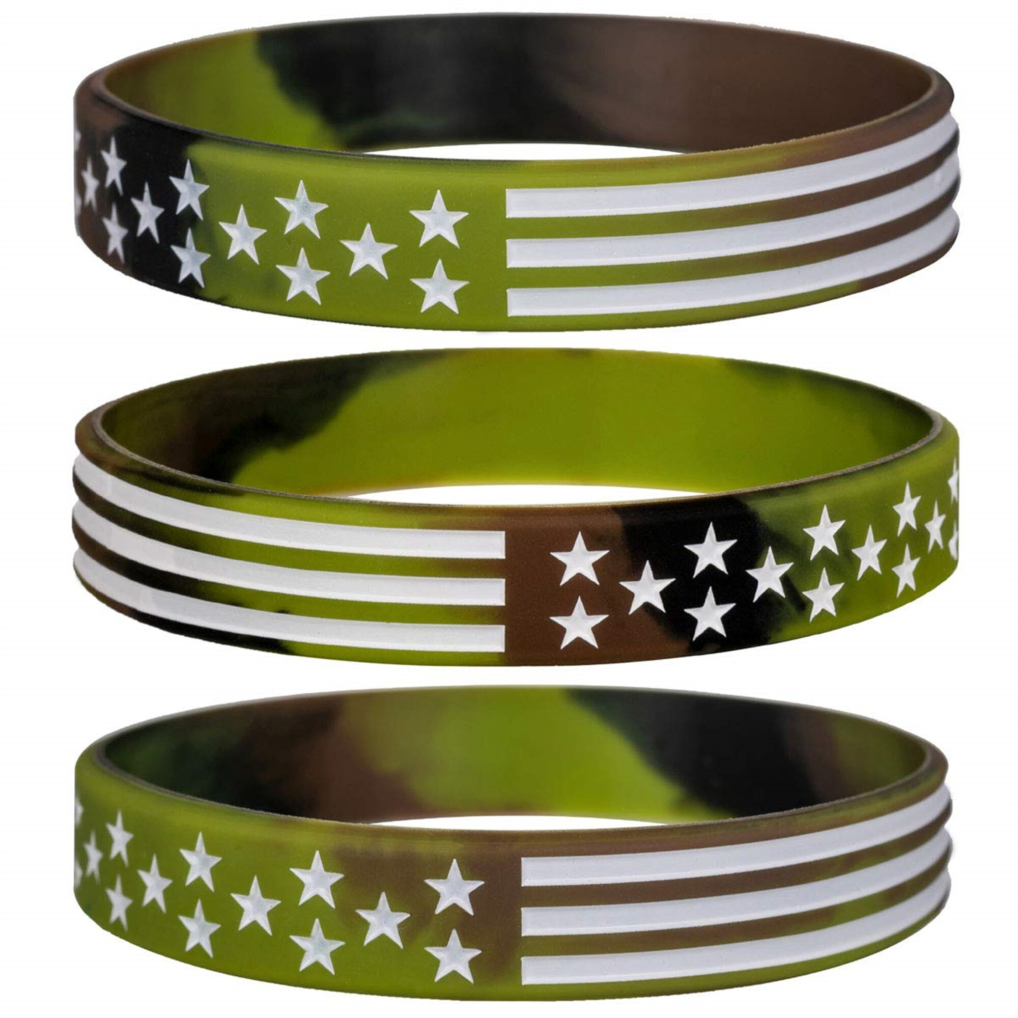 Sainstone Military Army Silicone Bracelets with American Flag Sport Fans Air Force Camouflage & Navy Camo Rubber Wristbands Gifts for Deploy to Europe for Patriots Soldier 