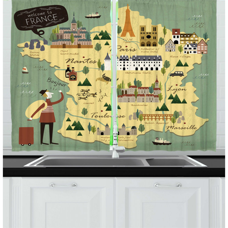 East Urban Home 2 Piece France Travelling Themed French Map With Famous Landmarks In Doodle Style Print Kitchen Curtain Set Wayfair Find the latest wayfair inc.