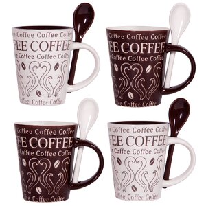 Coffee Swirl 10 oz. Mug and Spoon (Set of 4)