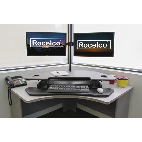 17 Stories Rocelco Dual Monitor Arm Bundle Corner Standing Desk Converter Wayfair