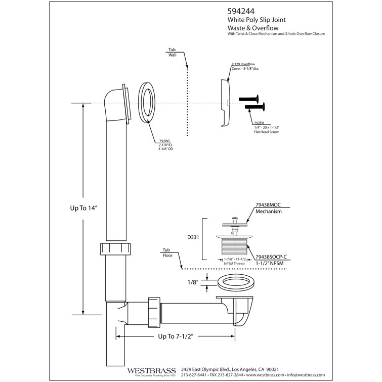Westbrass Tubular Twist And Close Bath Waste Leg Tub Drain With Overflow Wayfair