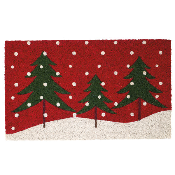The Holiday Aisle Boylston Snowy Trees 30 X 18 Non Slip Outdoor Door Mat Wayfair