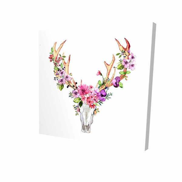 Bungalow Rose Deer Skull With Flowers Oil Painting Print On