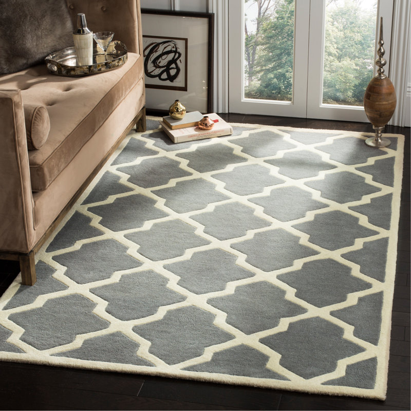 Charlton Home Delton Hand Tufted Wool Dark Gray Ivory Area Rug Reviews Wayfair