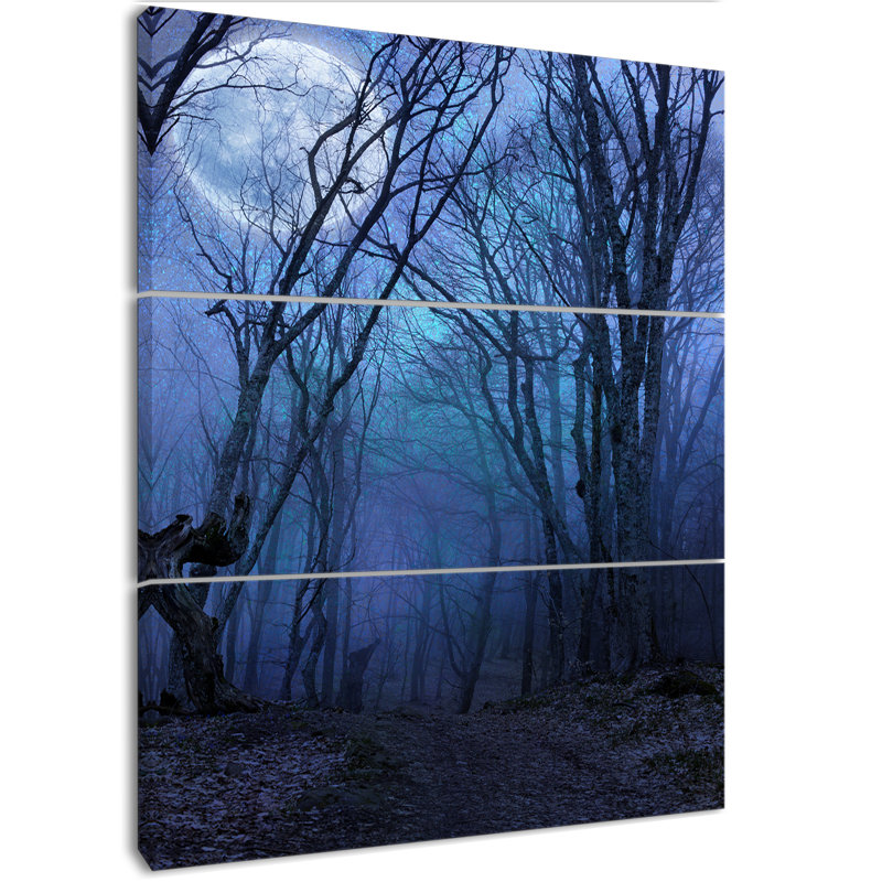 East Urban Home Dark Night Forest In Full Moon Oil Painting