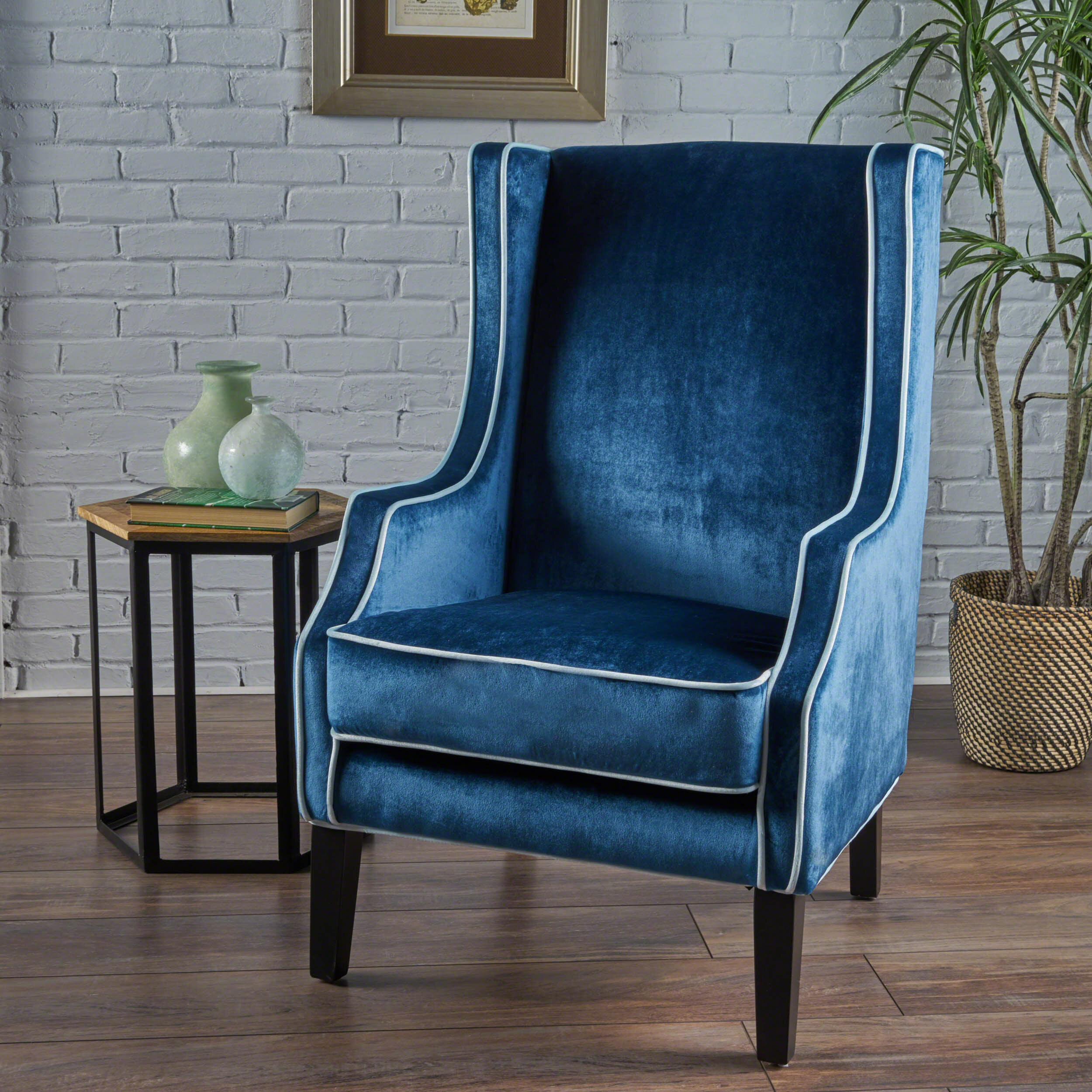 blue wing back chair