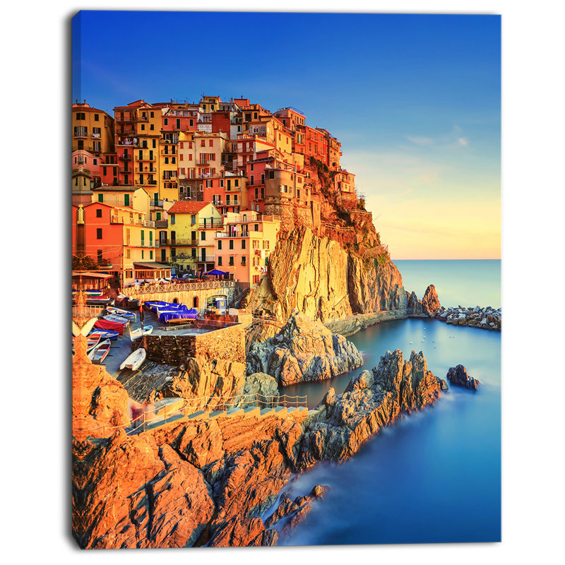 Designart Manarola Village View At Sunset Wrapped Canvas Photograph Print Wayfair