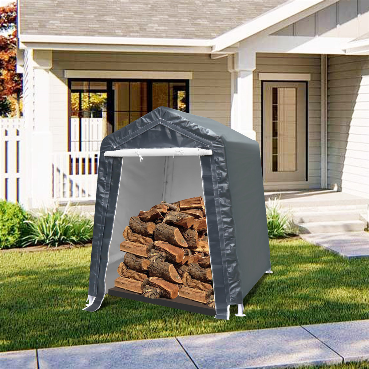 Ultimate Gray TOOCA 7x12x7.4 Ft Portable Garage Tent Kit Outdoor Carport Canopy Storage Shelter Shed with Detachable Roll-up Zipper Door for Motorcycle Gardening Vehicle ATV Storage 