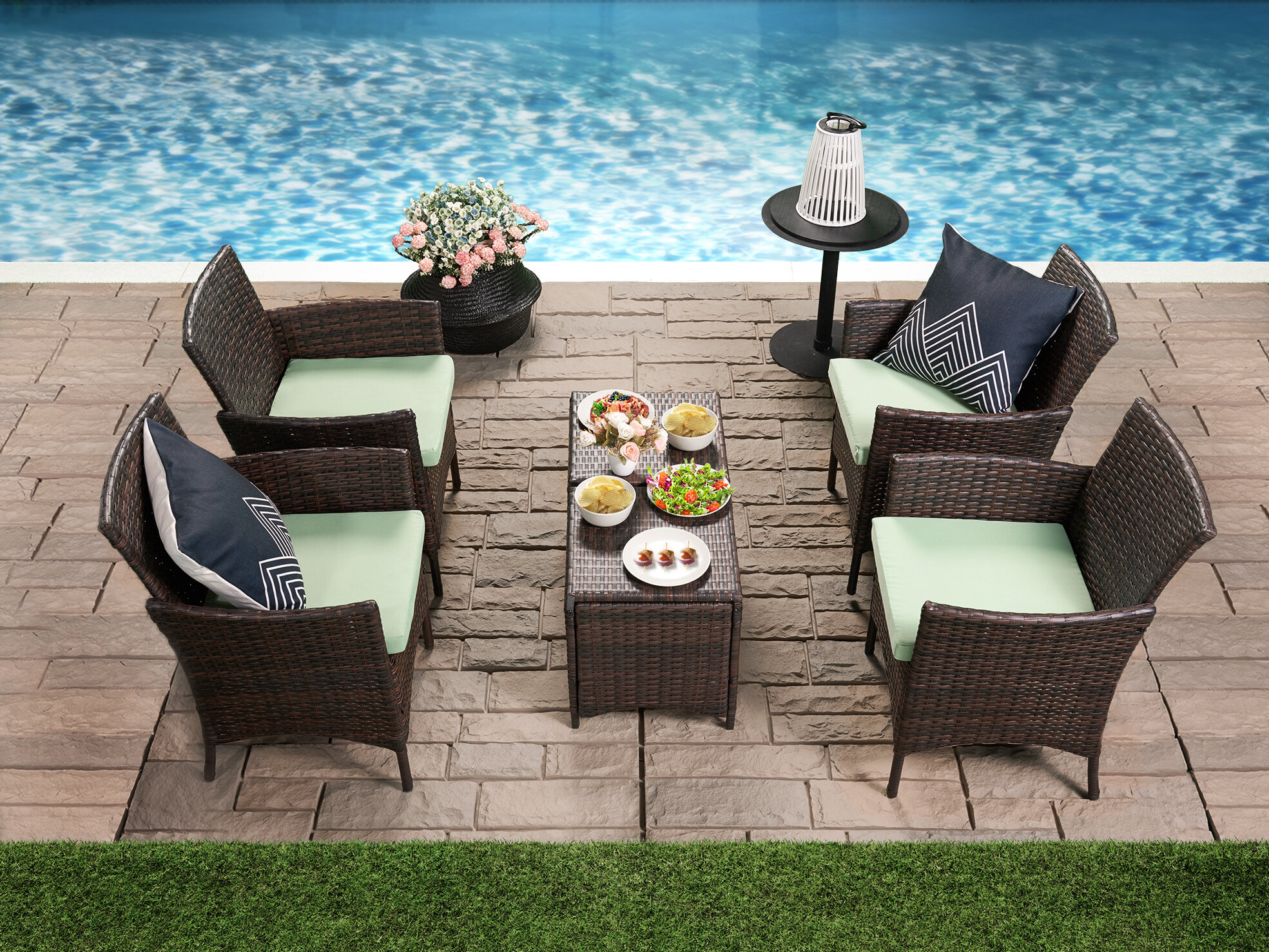 Leer 6 Piece Rattan Multiple Chairs Seating Group With Cushions