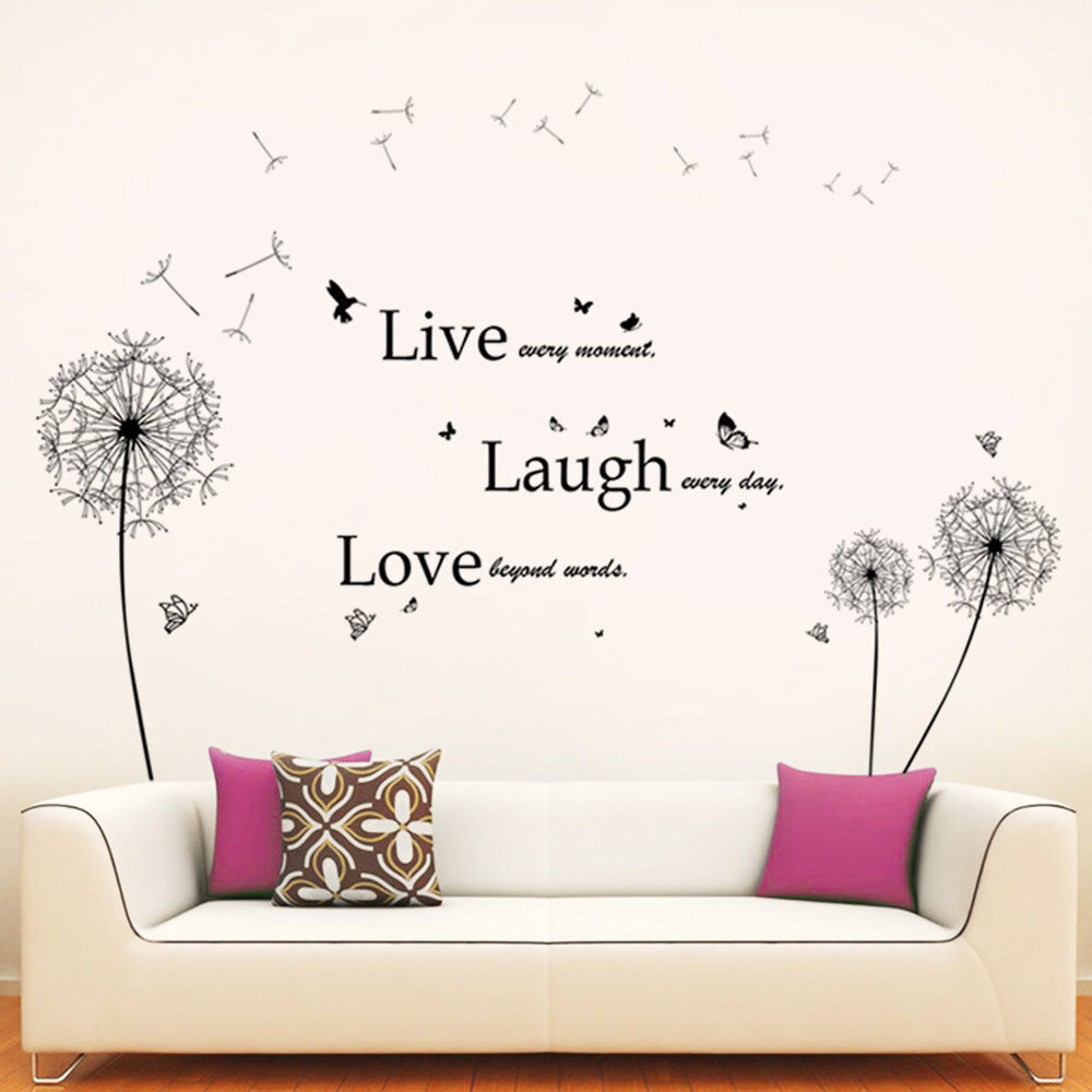 Walplus Wall Sticker Decal Black Dandelion with Classic Live Laugh Love Quote 