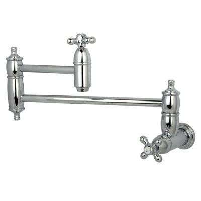 kingston brass restoration two-handle 1-hole wall mount pot filler faucet