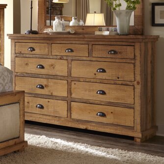 Lark Manor Castagnier 9 Drawer Double Dresser Color Distressed Pine