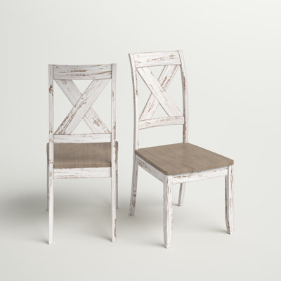 Bragdon Solid Wood Cross Back Side Chair in Distressed White