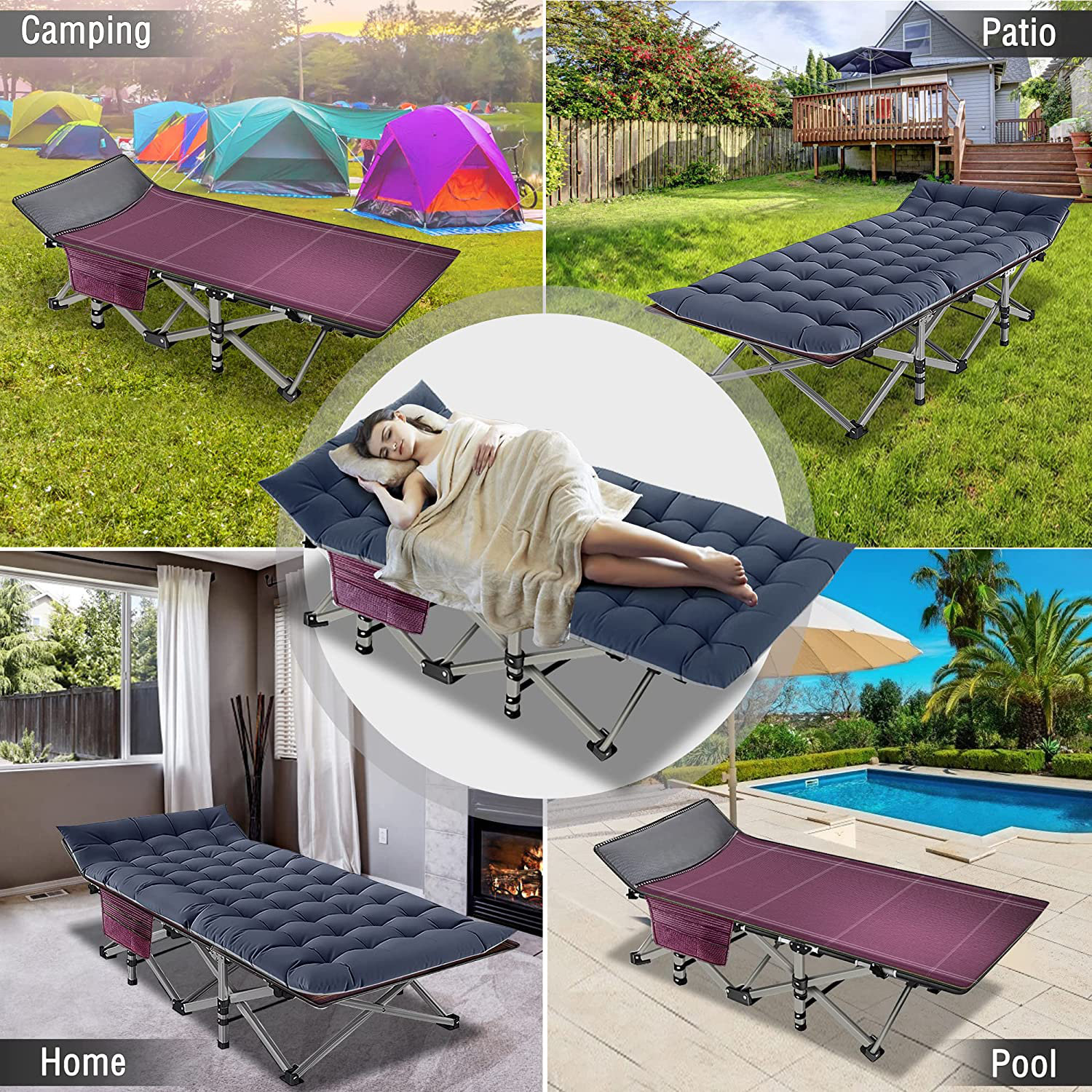 Camping Cots For Adults Folding Outdoor Bed Heavy Duty Frame Hiking Sleeping Cot 