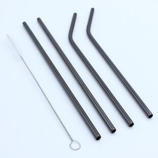 4pc Premium Stainless Steel Metal Silver Reusable Drinking Straw Kit & Eco Pouch 