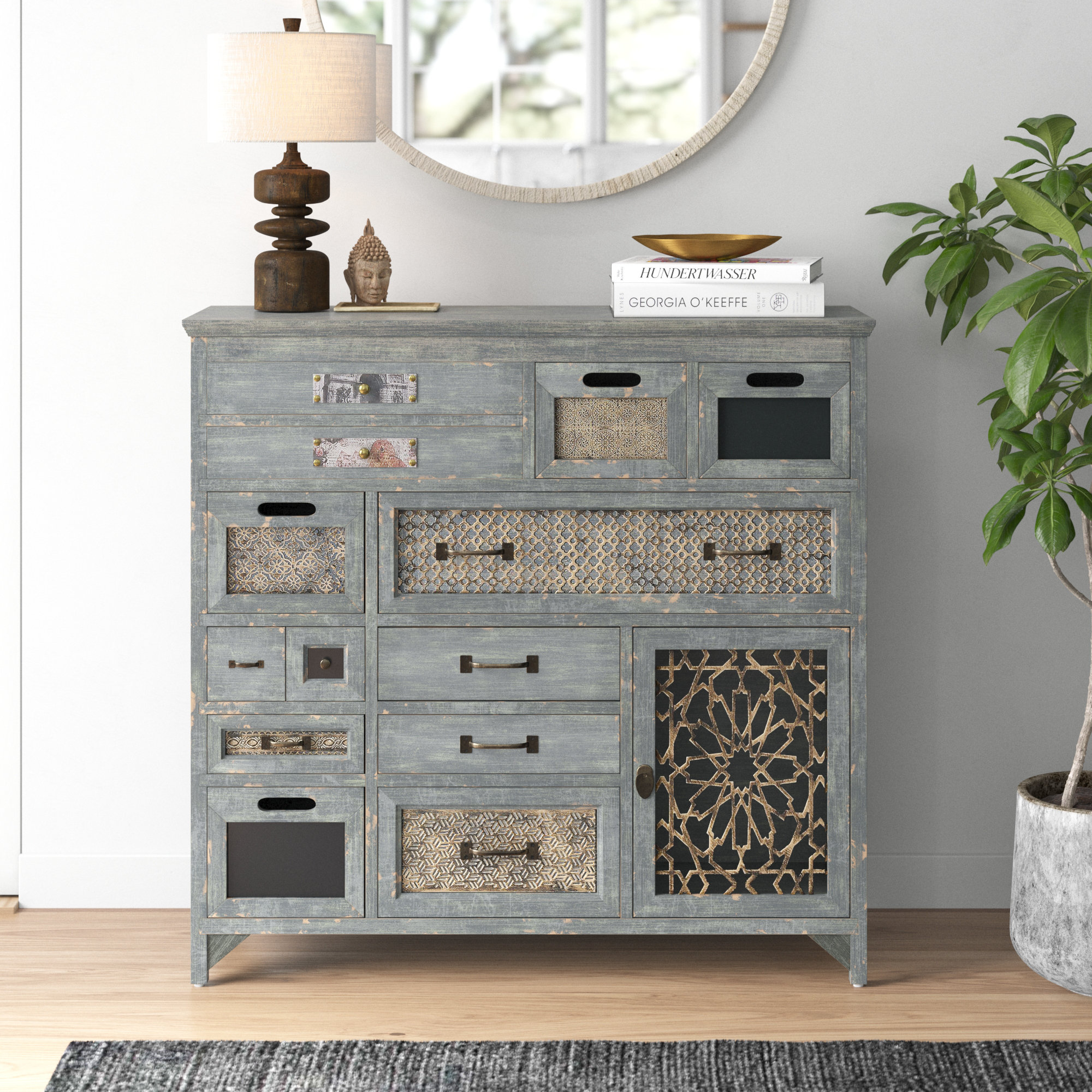 Bungalow Rose Pyle 38.98'' Tall Solid Wood 1 Door Accent