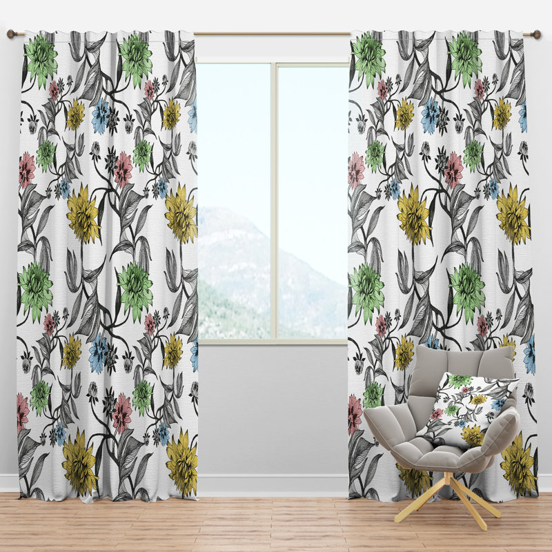 Designart Hand Drawn Summer Floral Semi Sheer Thermal Rod Pocket Curtain Panel Wayfair