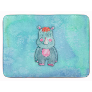 Bettye Rhinoceros Watercolor Memory Foam Bath Rug