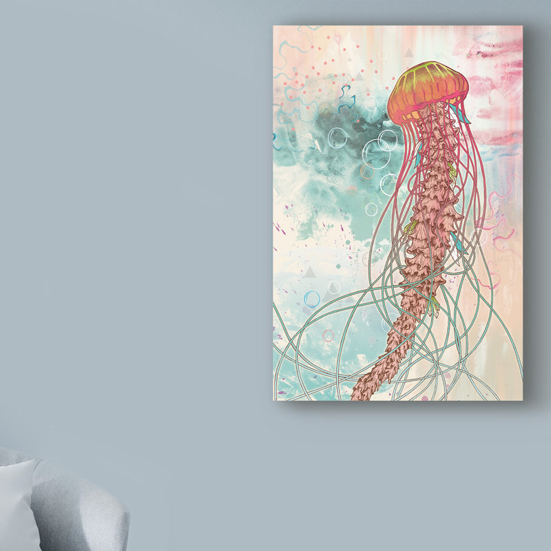 Ebern Designs Jellyfish Red Acrylic Painting Print On Wrapped
