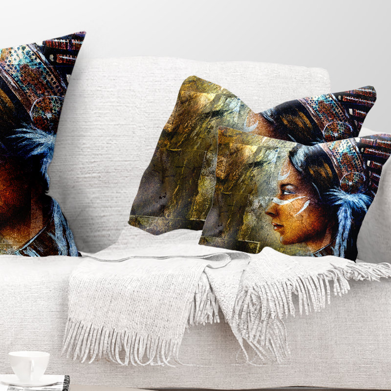 East Urban Home Portrait Indian Woman With Headdress Lumbar Pillow Wayfair
