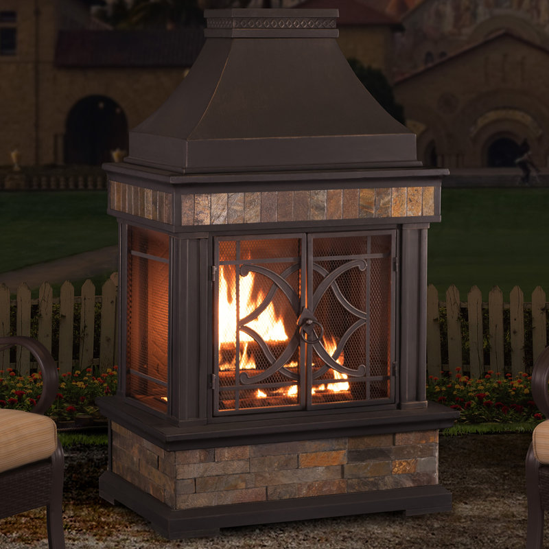 Fleur De Lis Living Slagle Steel Stone Wood Burning Outdoor